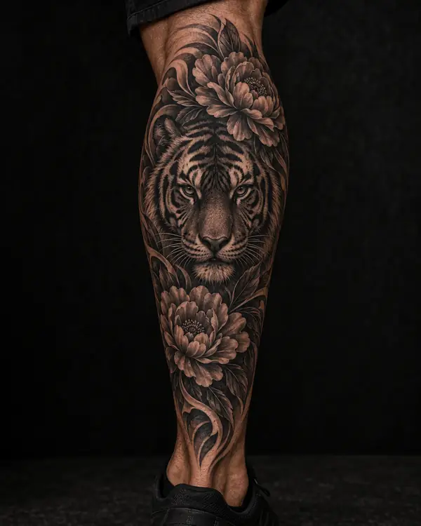 Tigre e Peônias